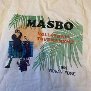 Unisex 1999 Vintage Masbo Volleyball Tournament Graphic T-Shirt Size XXL White